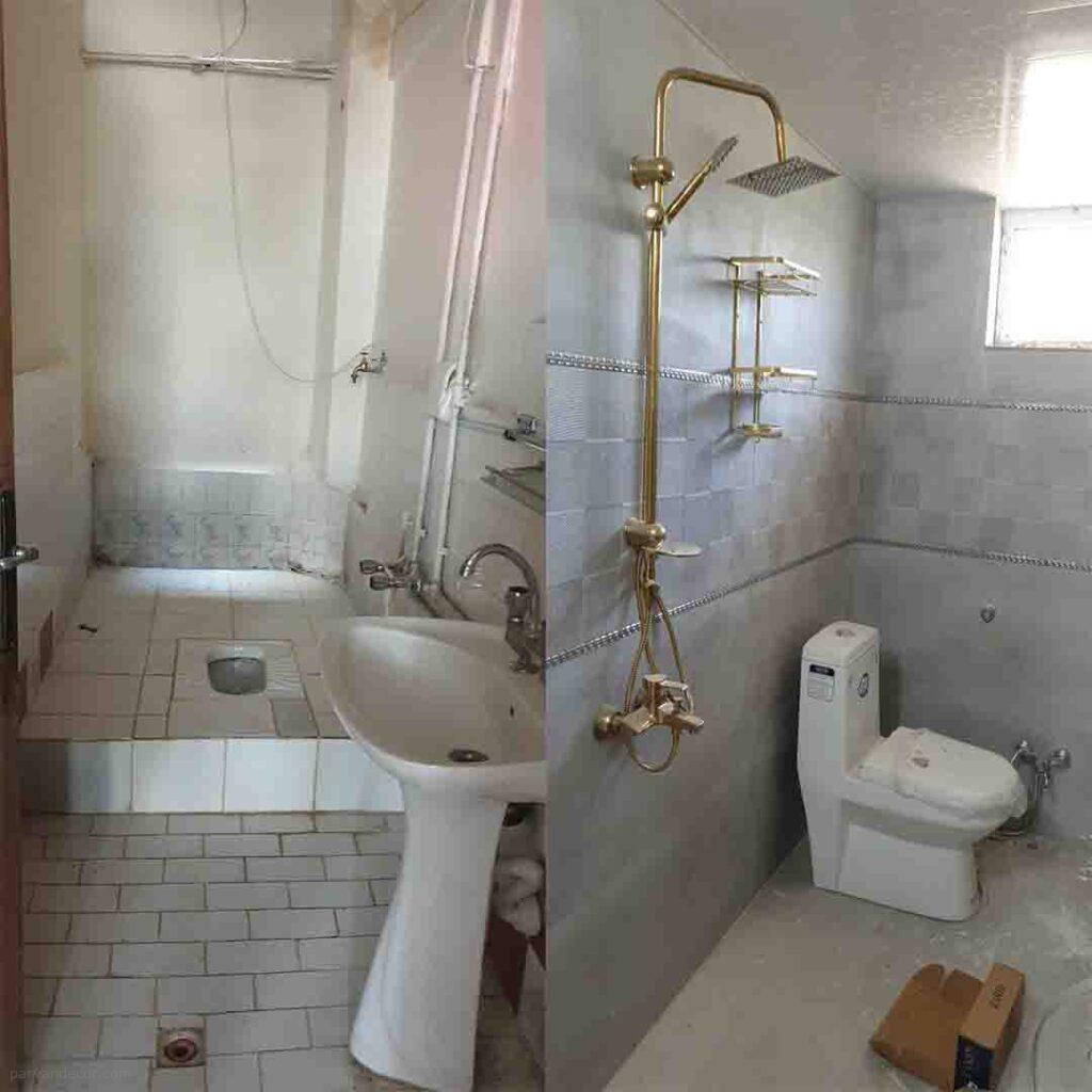 قبل و بعد بازسازی توالت و سرویس بهداشتی